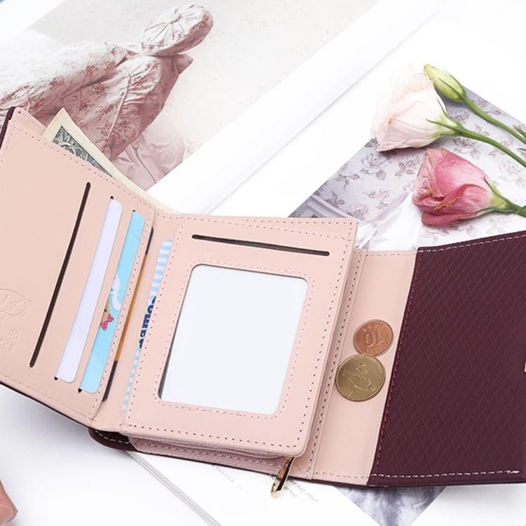Luxury Wallet Female Leather Women Leather Purse Plaid Wallet Ladies Hot Change Card Holder Coin Small Purses for Girls(Wine red)