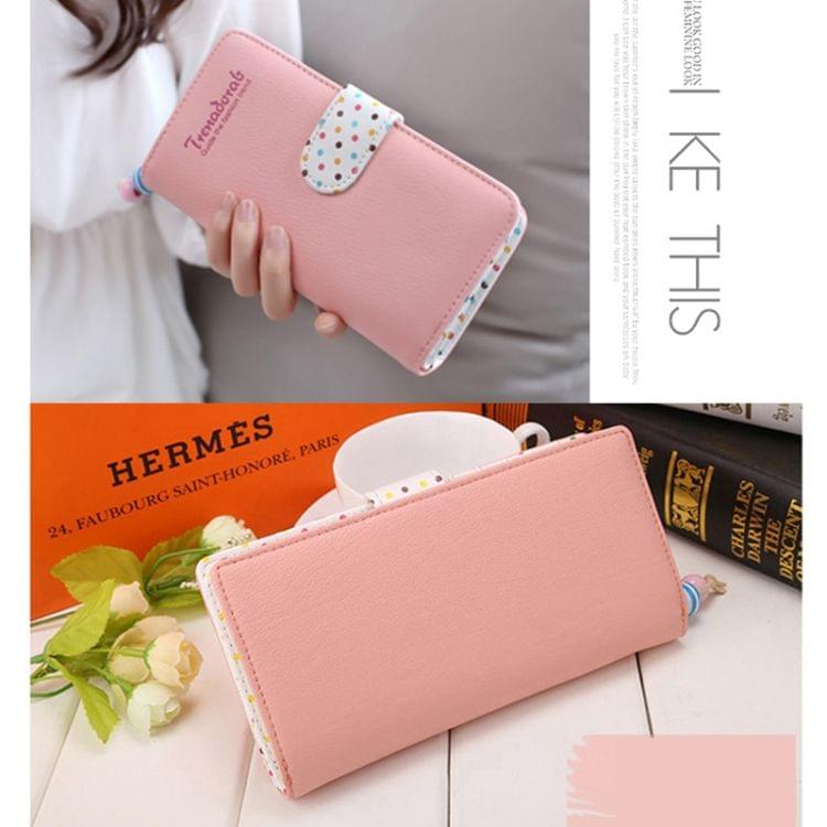 Fashion Dot Pattern 2-Folding Long Design PU Leather Zipper Wallet Coin Purse for Women(Pink)