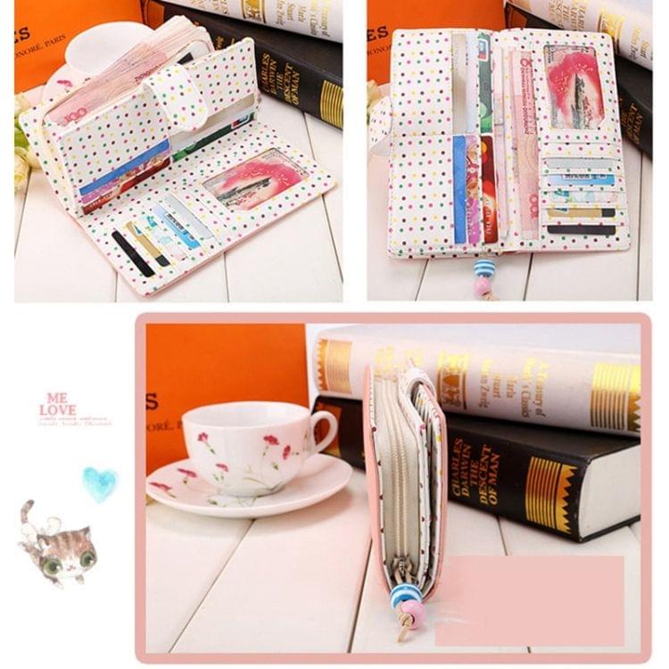 Fashion Dot Pattern 2-Folding Long Design PU Leather Zipper Wallet Coin Purse for Women(Pink)