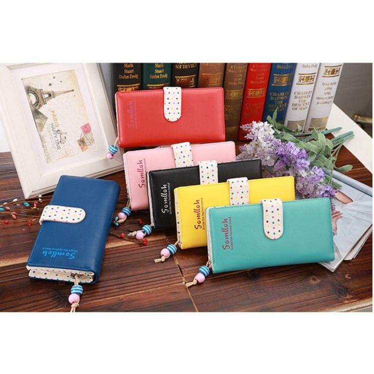 Fashion Dot Pattern 2-Folding Long Design PU Leather Zipper Wallet Coin Purse for Women(Pink)