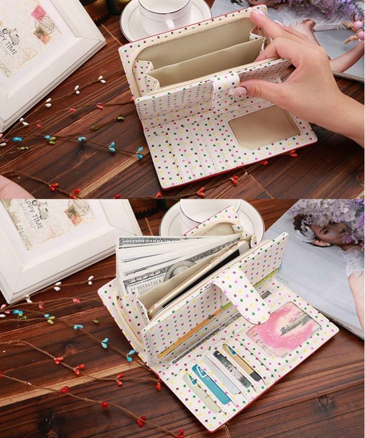 Fashion Dot Pattern 2-Folding Long Design PU Leather Zipper Wallet Coin Purse for Women(Pink)