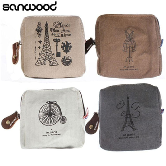 3 PCS Retro Classic Canvas Tower  Wallet Card Key Coin Purse Bag Pouch Case(White)