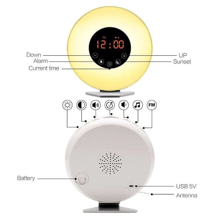 Multi-function Led Touch Intelligent Wake-up Light Alarm Clock with FM Radio
