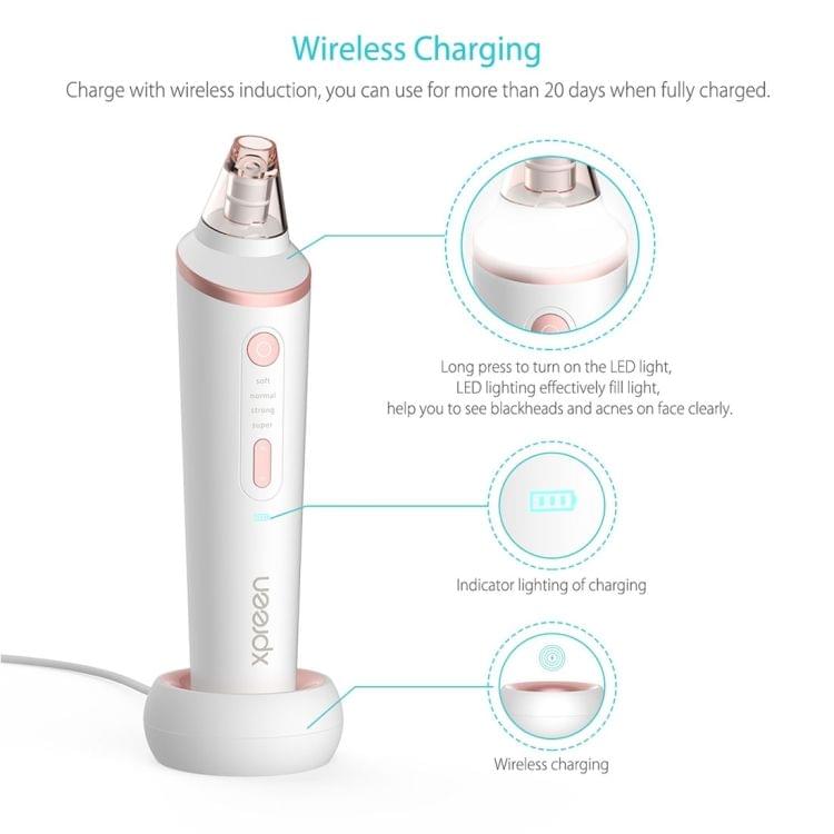 XPREEN XPRE037 Wireless Charging  Multi-function Blackhead Extractor Pore Cleanser with Four Probes & LED Lighting Function(White)