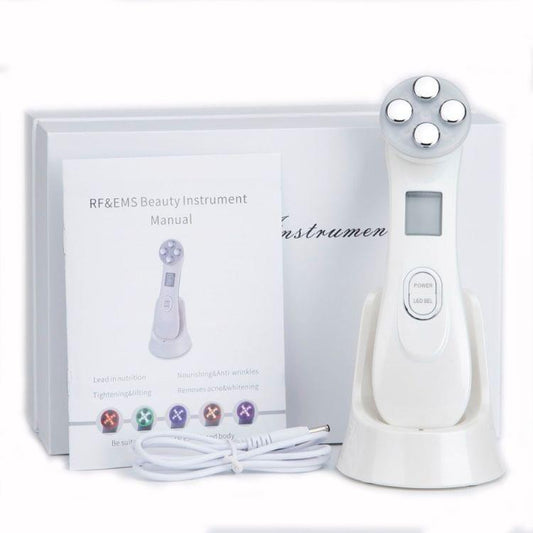 Radio Mesotherapy Electroporation Face Beauty Pen Radio Frequency LED Photon Face Skin Rejuvenation Remover Wrinkle(Pearl White)