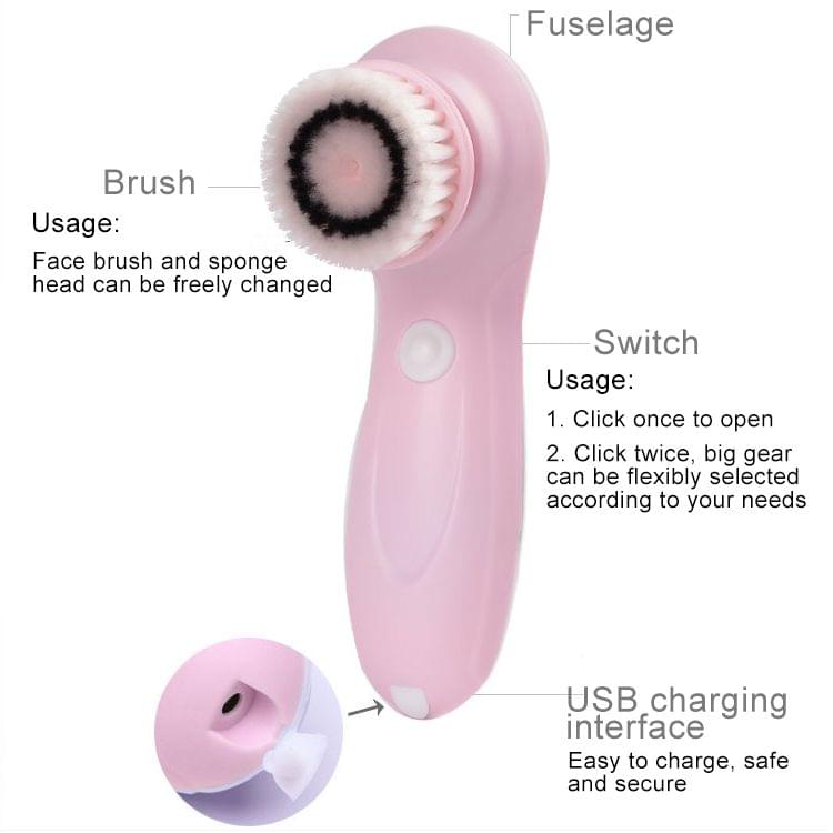 1.2W USB Charging Electronic Cleaning Face Beauty Instrument Pores Nose Blackhead Facial Cleansing Brush(Pink)