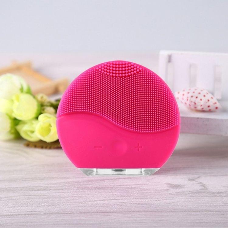Electric Vibration Facial Cleansing Brush Skin Remove Blackhead Pore Cleanser Waterproof Silicone Face Massager(rose red)