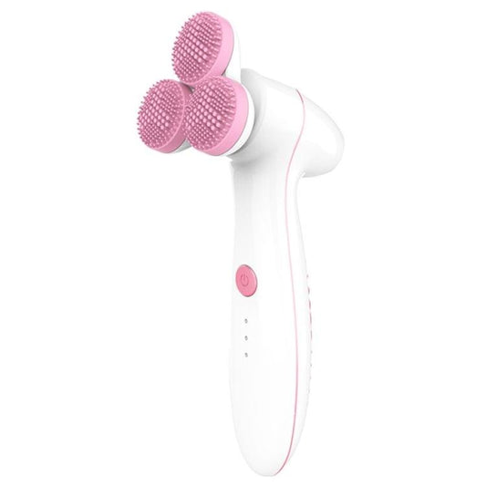 LSHOW YJK036 IPX6 Waterproof Three-wheel Electric Massage Detachable Silicone Cleansing Instrument with Vertical Storage Base(Pink)