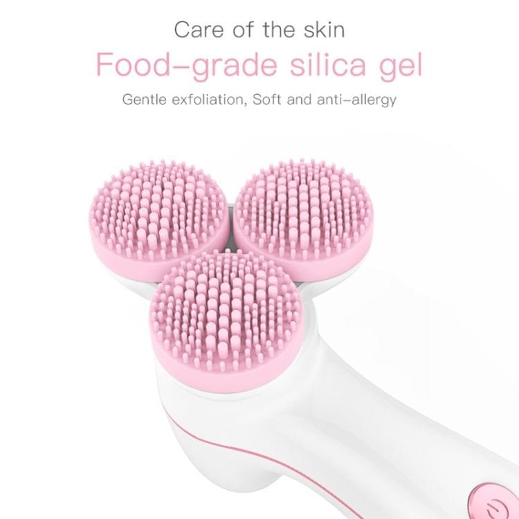 LSHOW YJK036 IPX6 Waterproof Three-wheel Electric Massage Detachable Silicone Cleansing Instrument with Vertical Storage Base(Pink)