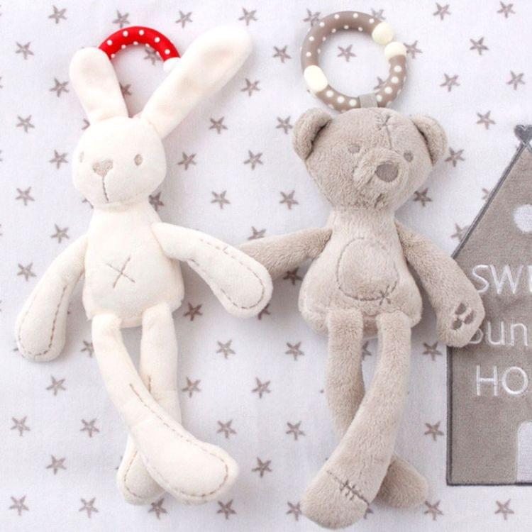 Rabbit Bear Soft Plush Toy for Infant Bed Pram With Hanging Ring(Bear)