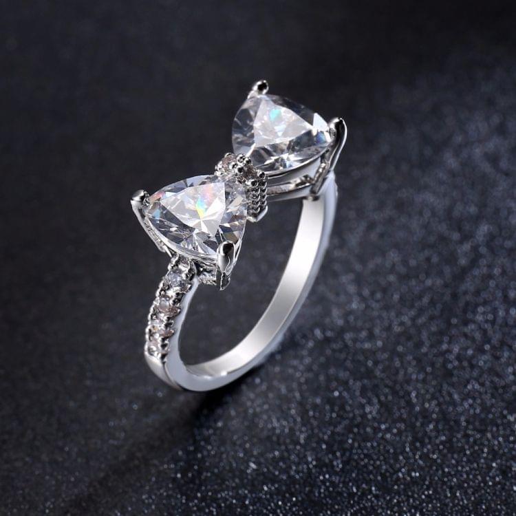 Female Fashion Lovely Bowknot Design Zircon Ring, Ring Size:8