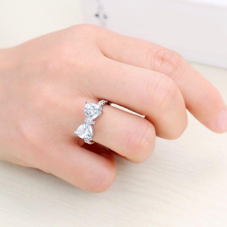 Female Fashion Lovely Bowknot Design Zircon Ring, Ring Size:8