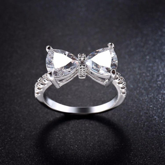 Female Fashion Lovely Bowknot Design Zircon Ring, Ring Size:8