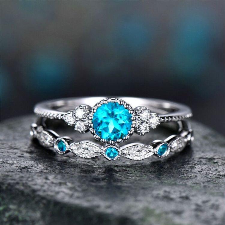 2 PCS/Set Women Fashion Zircon Gemstone Ring 6(Pink)