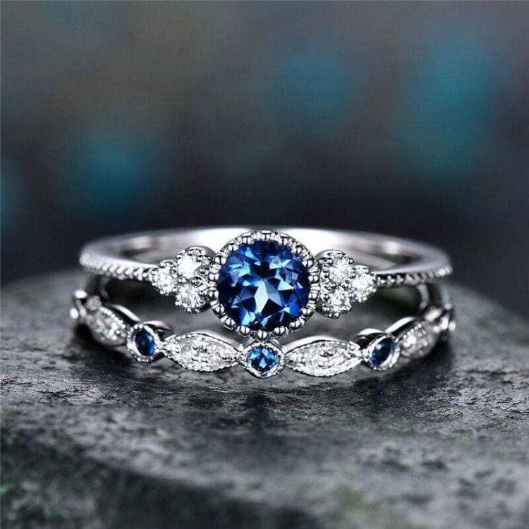 2 PCS/Set Women Fashion Zircon Gemstone Ring 6(Pink)