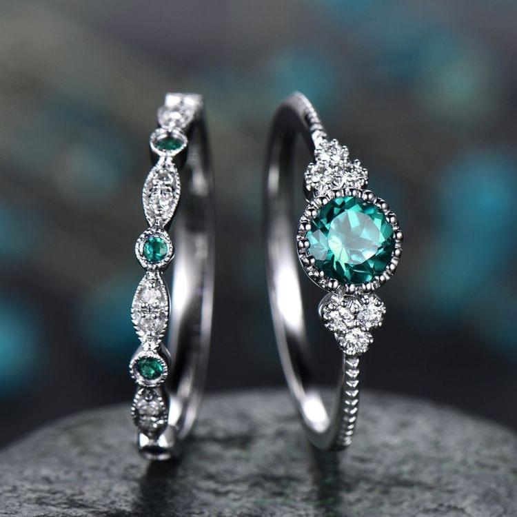 2 PCS/Set Women Fashion Zircon Gemstone Ring 6(Pink)