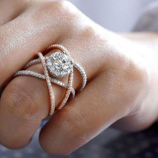 Rose Gold-plated Color Separation Ring Creative Cross Zircon Engagement Ring(6)