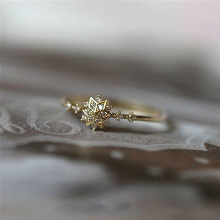 Women Sample Style Cute Snowflake Rings, Ring Size:6(gold)
