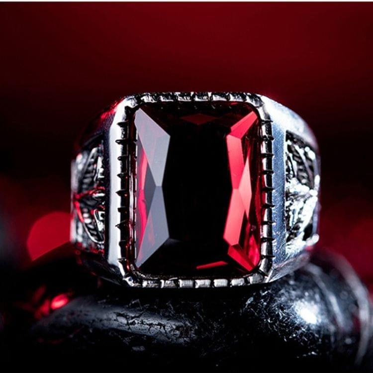 OPK Personality Tide Stainless Steel Glass Stone Maple Leaf Ring for Men(Color:Black Size:8)