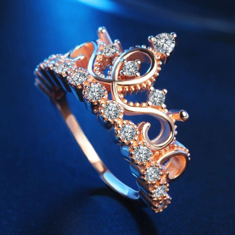 Princess Queen Crown-shaped Rose Gold Plated Zircon Ring, US Size: 6, Diameter: 16.5mm, Perimeter: 51.9mm(Rose Gold)