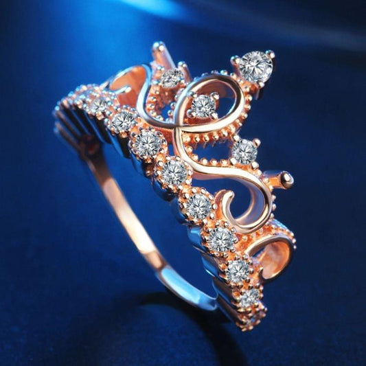 Princess Queen Crown-shaped Rose Gold Plated Zircon Ring, US Size: 6, Diameter: 16.5mm, Perimeter: 51.9mm(Rose Gold)