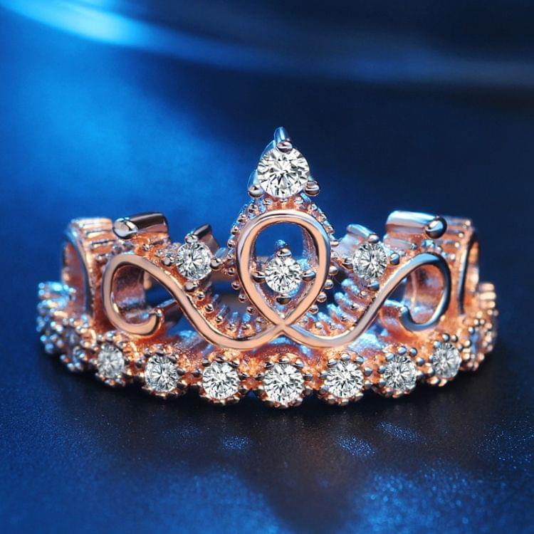 Princess Queen Crown-shaped Rose Gold Plated Zircon Ring, US Size: 6, Diameter: 16.5mm, Perimeter: 51.9mm(Rose Gold)