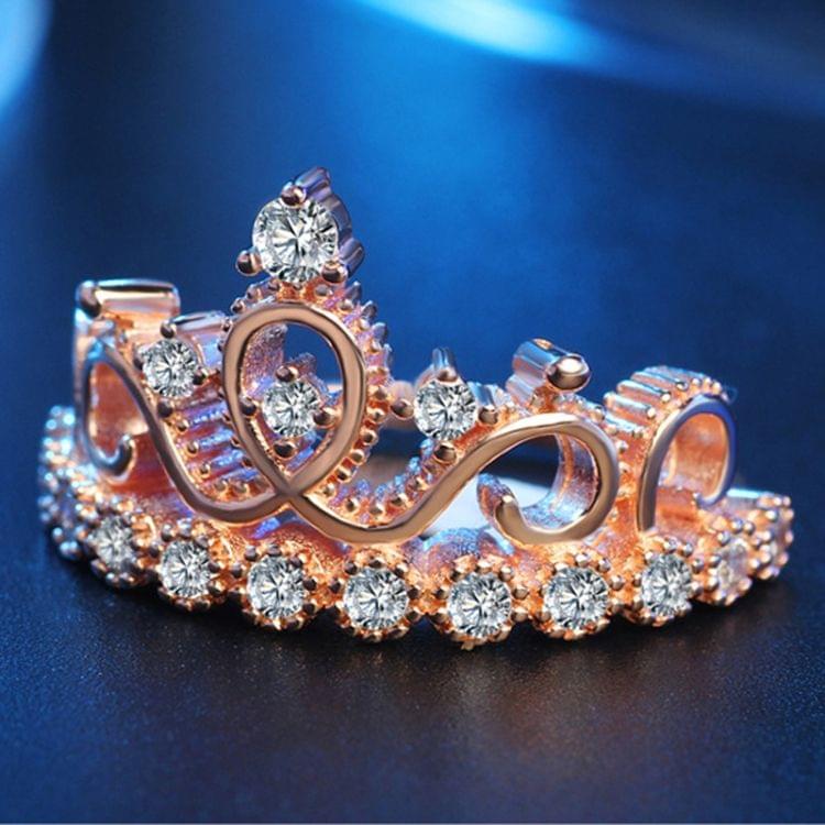 Princess Queen Crown-shaped Rose Gold Plated Zircon Ring, US Size: 6, Diameter: 16.5mm, Perimeter: 51.9mm(Rose Gold)