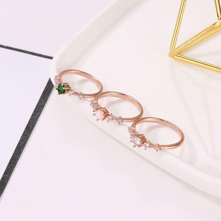 Fashion Women Vintage with Diamond Metal Ring, Ring size:6(Green)