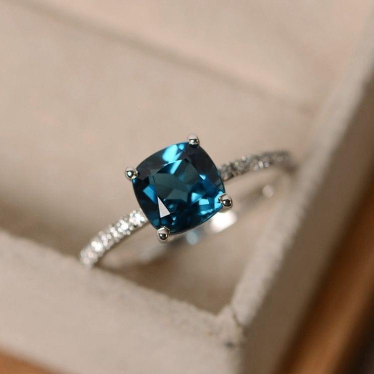 Women Fashion Desgin Luxury Inlaid Stone Square Rings, Ring Size:6(Blue)