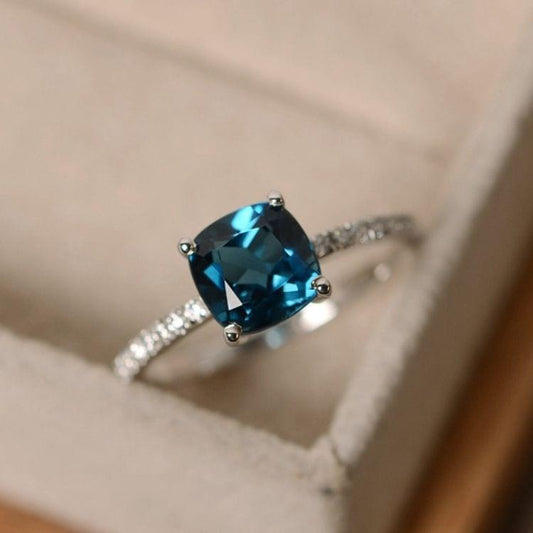 Women Fashion Desgin Luxury Inlaid Stone Square Rings, Ring Size:6(Blue)