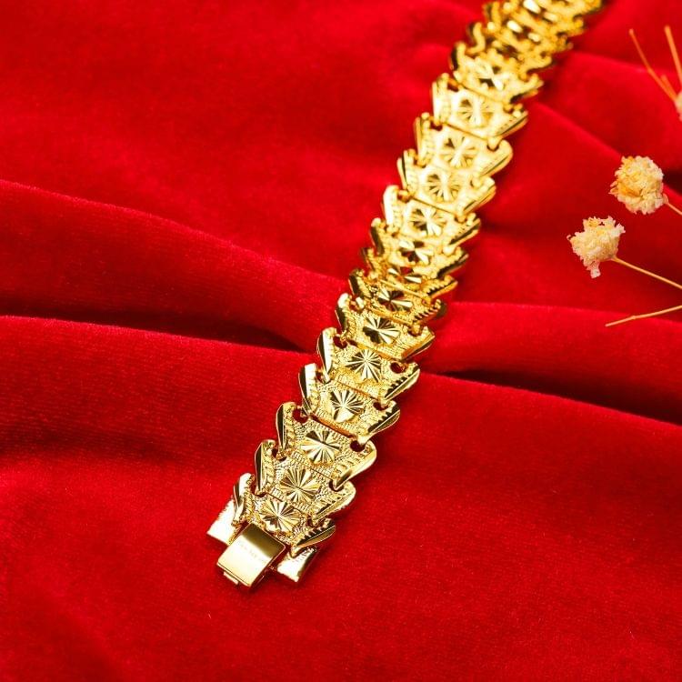 OPK Copper Plated Thick Gold Flower Shape Bracelet for Men