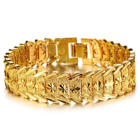 OPK Copper Plated Thick Gold Flower Shape Bracelet for Men