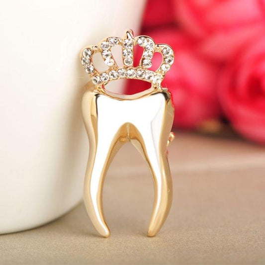 Crown Tooth Shape Brooch Alloy Crystal Brooches(Gold color)