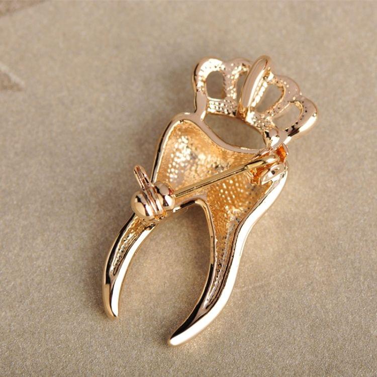 Crown Tooth Shape Brooch Alloy Crystal Brooches(Gold color)