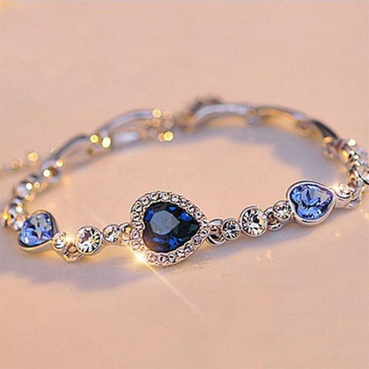 Crystal Rhinestone Heart Simple Bangle Bracelet(Green)