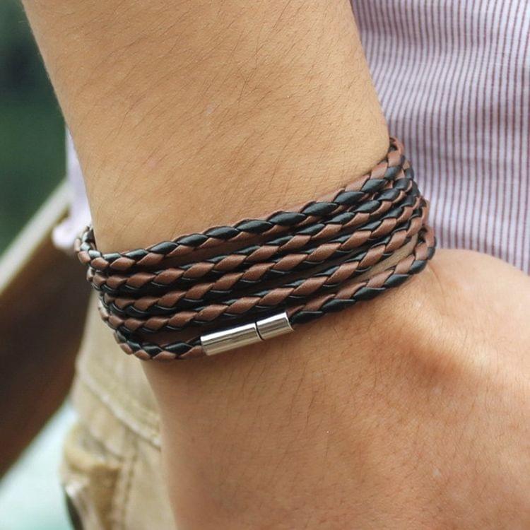 Couple Leather Bracelet Men Charm Vintage Black Bracelet(Coffee)