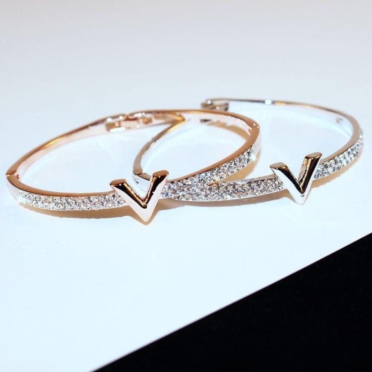 V Letter Design Best Zircon Rose Gold And White Simple Jewelry Bracelets For Women And Girls(rose gold)