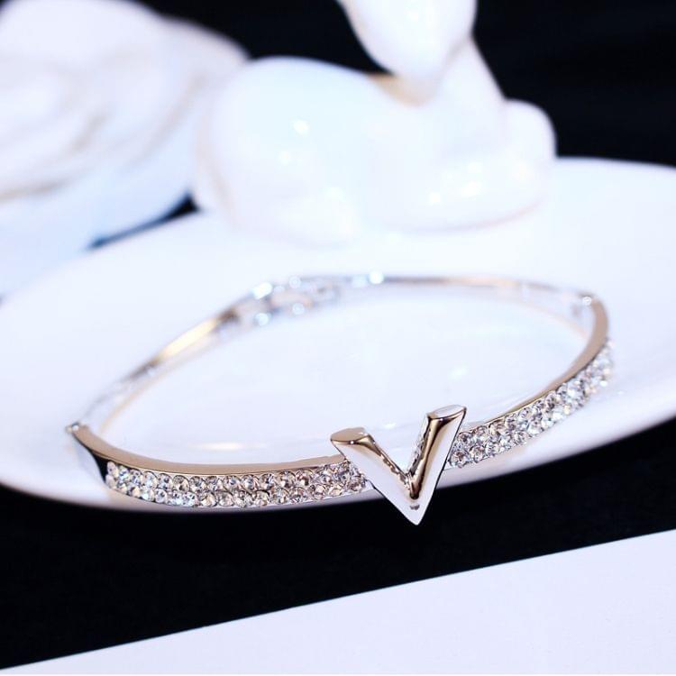V Letter Design Best Zircon Rose Gold And White Simple Jewelry Bracelets For Women And Girls(rose gold)