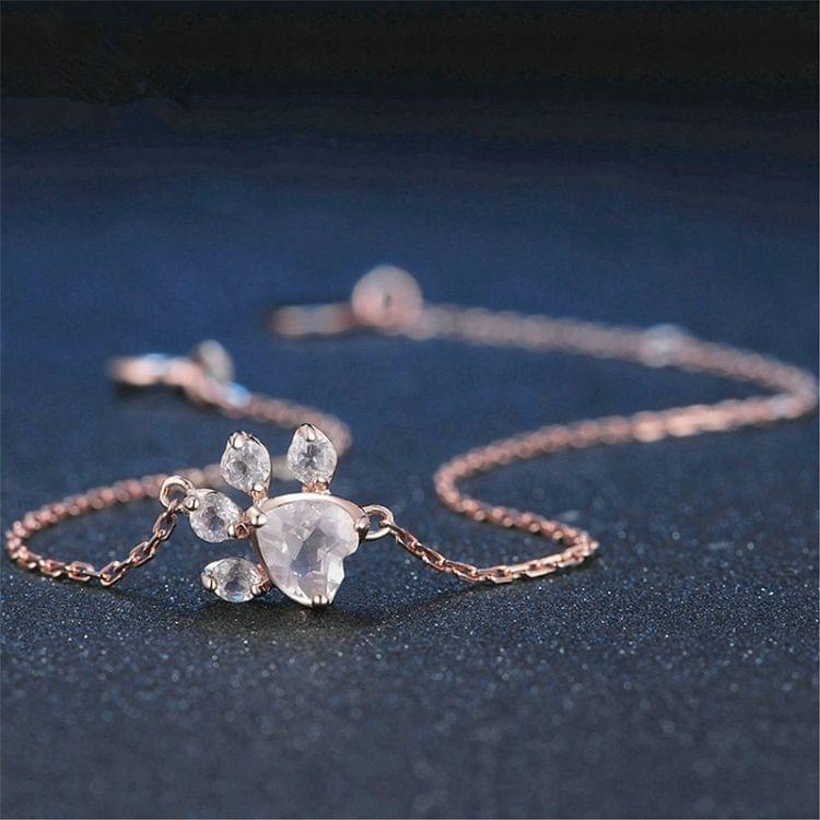 Pink Paw Crystal Stone Bracelet