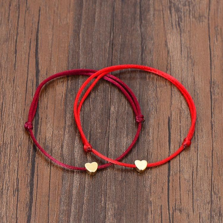 Handmade Rope Adjustable String Lucky Heart Bracelet(Black-gold)