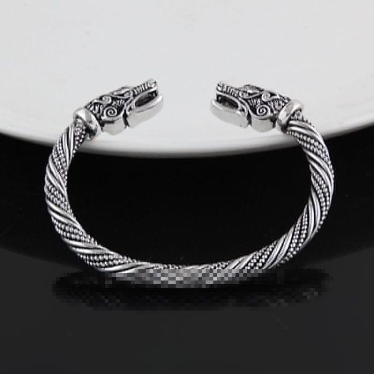 Men Wristband Cuff Wolf Head Viking Bracelet Jewelry Fashion Accessories(Antique Gold Plated)