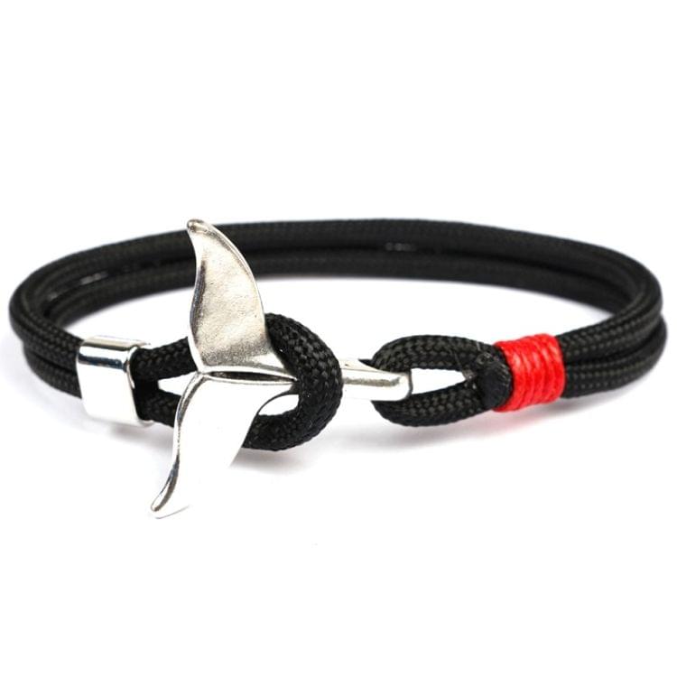 Whale Tail Anchor Charm Nautical Survival Rope Chain Bracelets(Black red)
