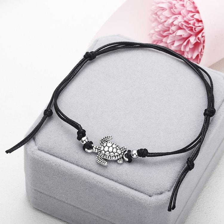 Boho Anklet Wax String Sea Turtle Lacing Foot Jewelry Beads Bracelet for Women(blue)