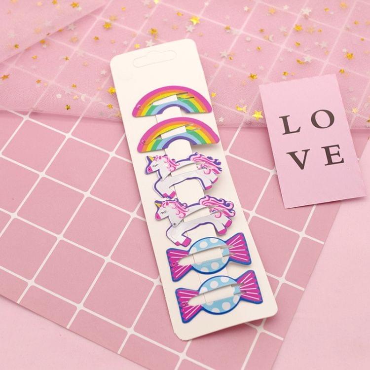6 PCS/Set Kids Hair Accessories Fruit Hairpins Cartoon Rainbow Hair Clip(Candy rainbow 5#)