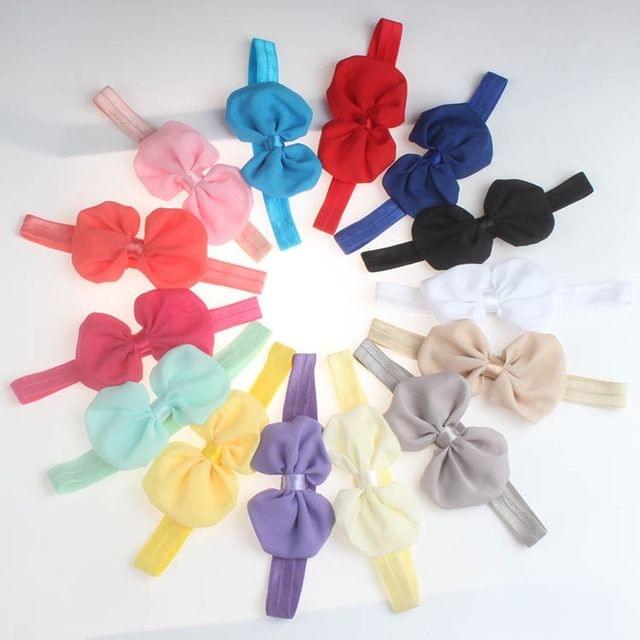 2 PCS Baby Headband Ribbon Chiffon Bow Children Hair Band Headwear(Watermelon red)