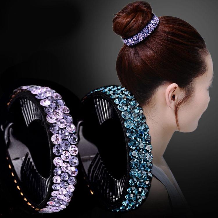 Meatball Hair Accessories Women Hair Claws Headwear Rhinestone Flower Hairpin Bird Nest Type Twist Clip(Grey Blue)