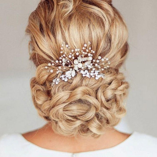 Pearl Women Hair Combs Wedding Hair Accessories Hair Pin Rhinestone Tiara Bridal Clip Crystal Crown Bride Hair Jewelry(Gold)
