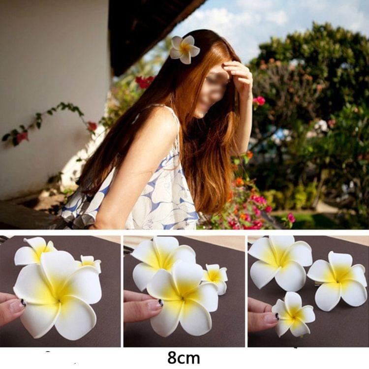 2 PCS Plumeria Flower Hairpin Bohemian Frangipani Hair Clip Bridal Seaside Beach Accessories Gift(8cm yellow heart-with clip)
