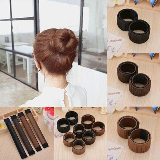 2 PCS  Women Donut Hair Bun Headband(Light gold)