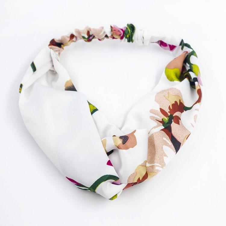 Floral Fabric Headdress Cross Elastic Headband Hair Accessory(Green)